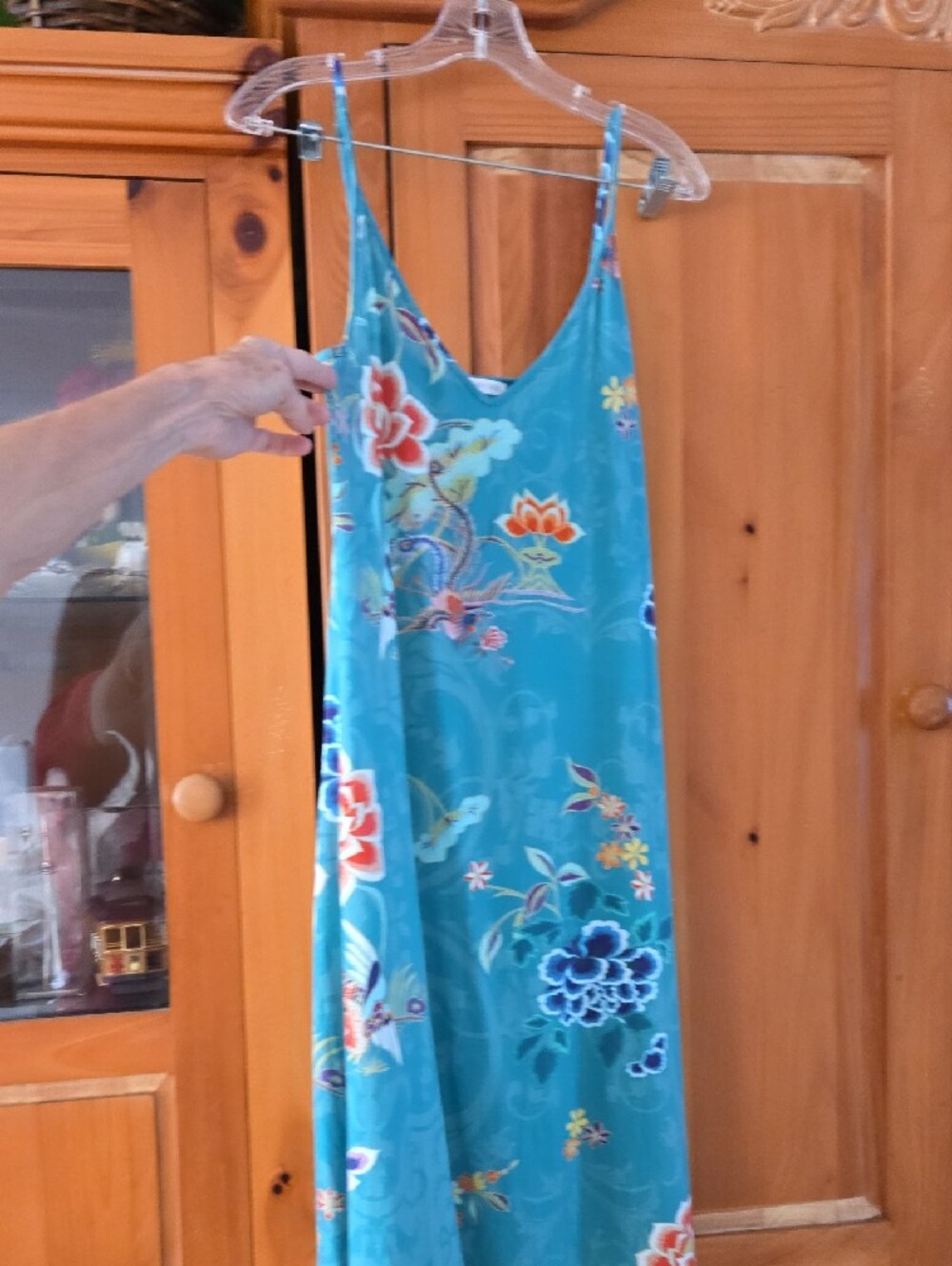 Johnny Was beautiful Teal Floral V‑Neck Slip Nightgown. XL - Picture 5 of 8